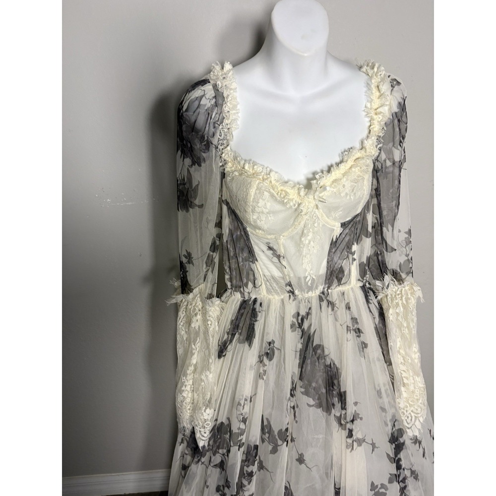 Victorian Renaissance Prom SheerLace Cottagecore Romantic milkmaid festival Gown - Picture 5 of 9